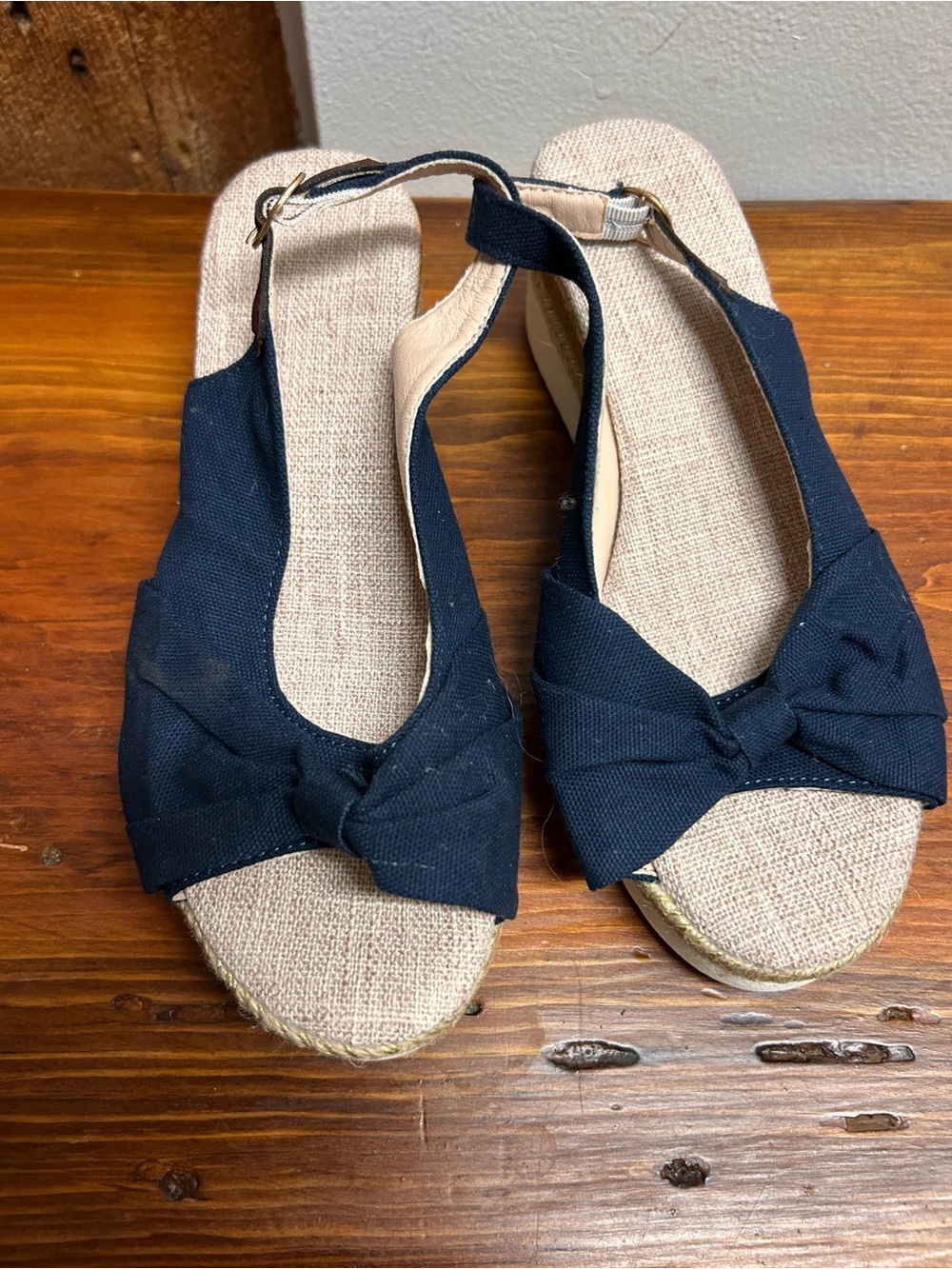Source Unknown Black Bow Slingback Wedge Espadrilles